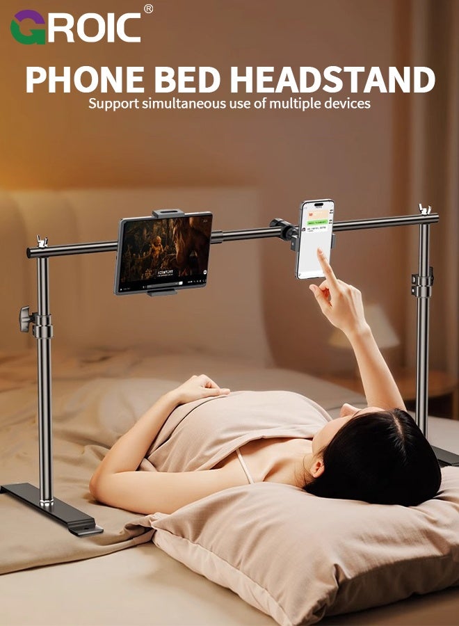 GROIC Bedside Tablet Stand, Adjustable Height Stretchable Overhead Bed Phone Stand, Compatible with iPad mini Air Pro, Kindle, Switch, Galaxy Tab, Cell Phones, Dual Position Over Bed Phone and Tablet Mount - Image 2